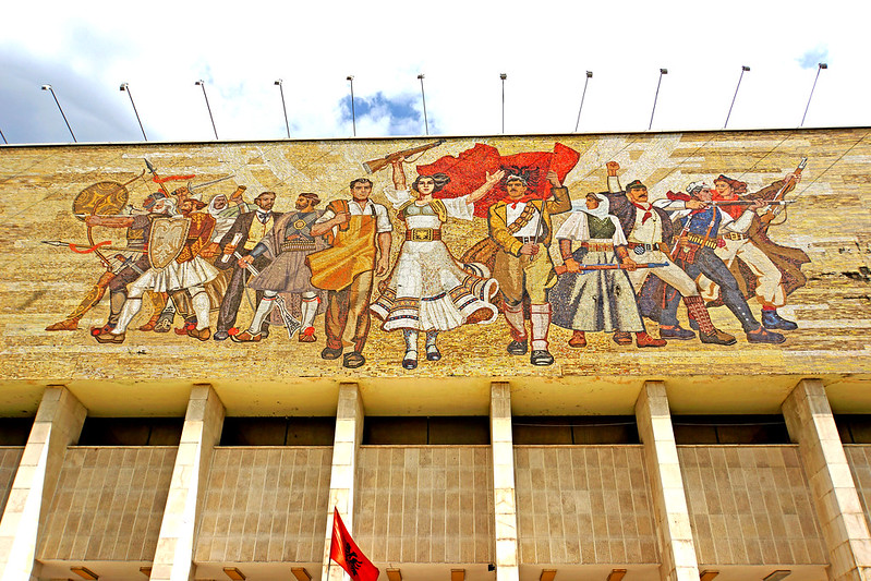 The National Museum of History in Tirana, Albania features a large mosaic with nationalist imagery.