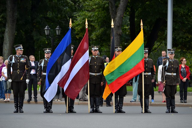Flags from Estonia, Latvia, and Lithuania on display