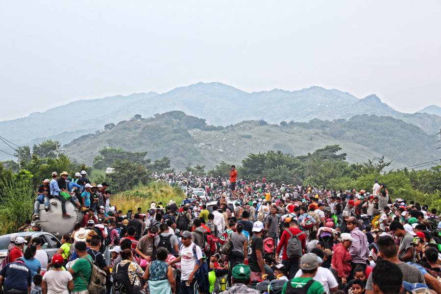 A caravan of migrants from Central America passes by Chiapas, Mexico.
