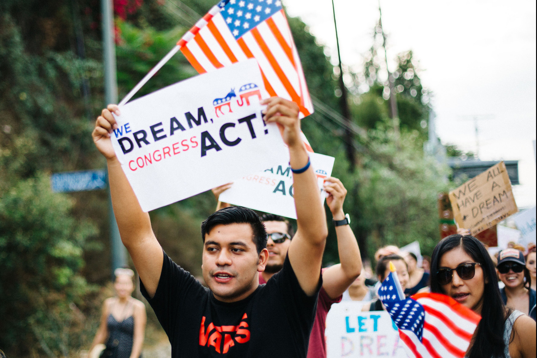 Supporters of the DREAM Act at a September 2017 march in Los Angeles.