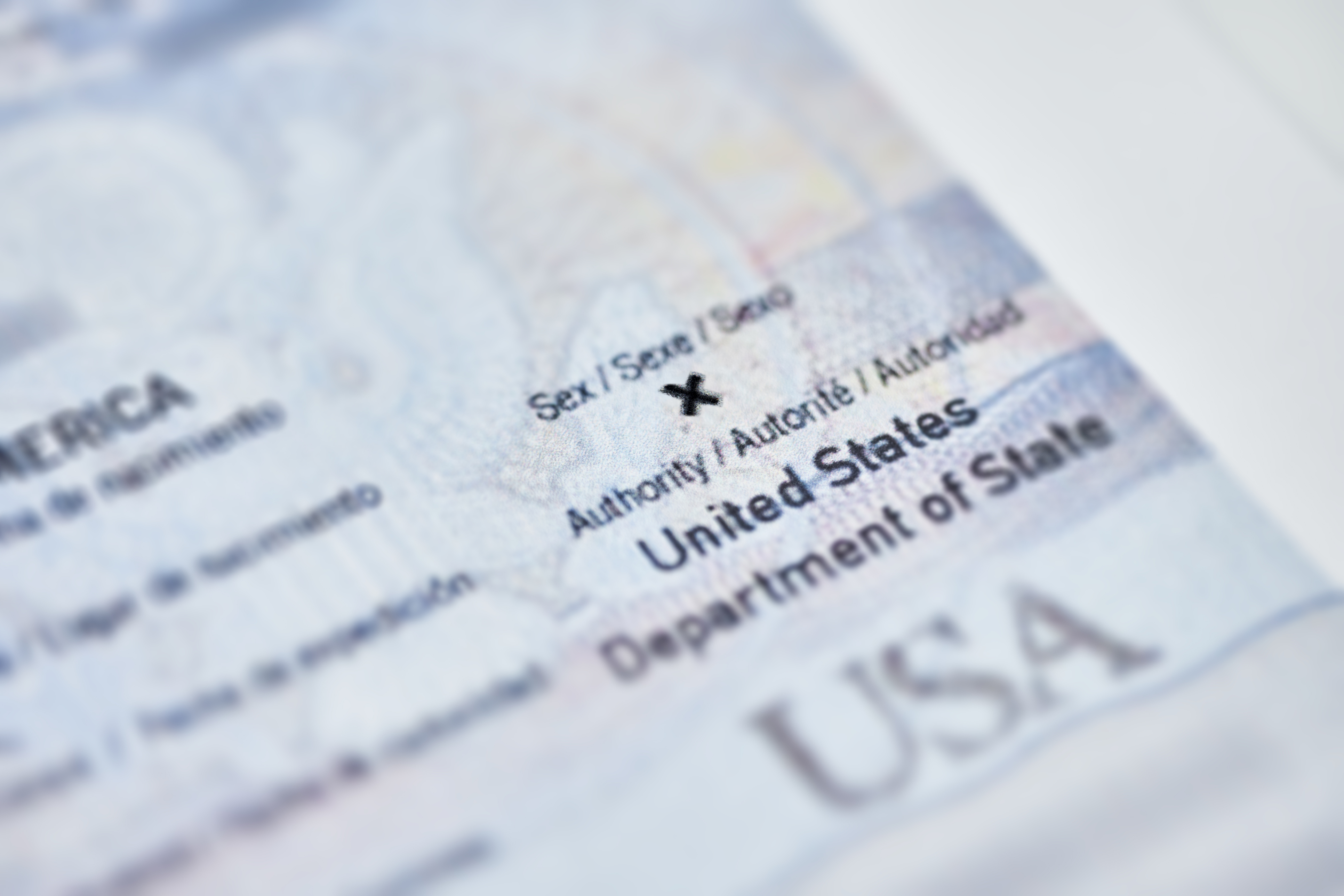  Close-up image of passport with third gender X marker