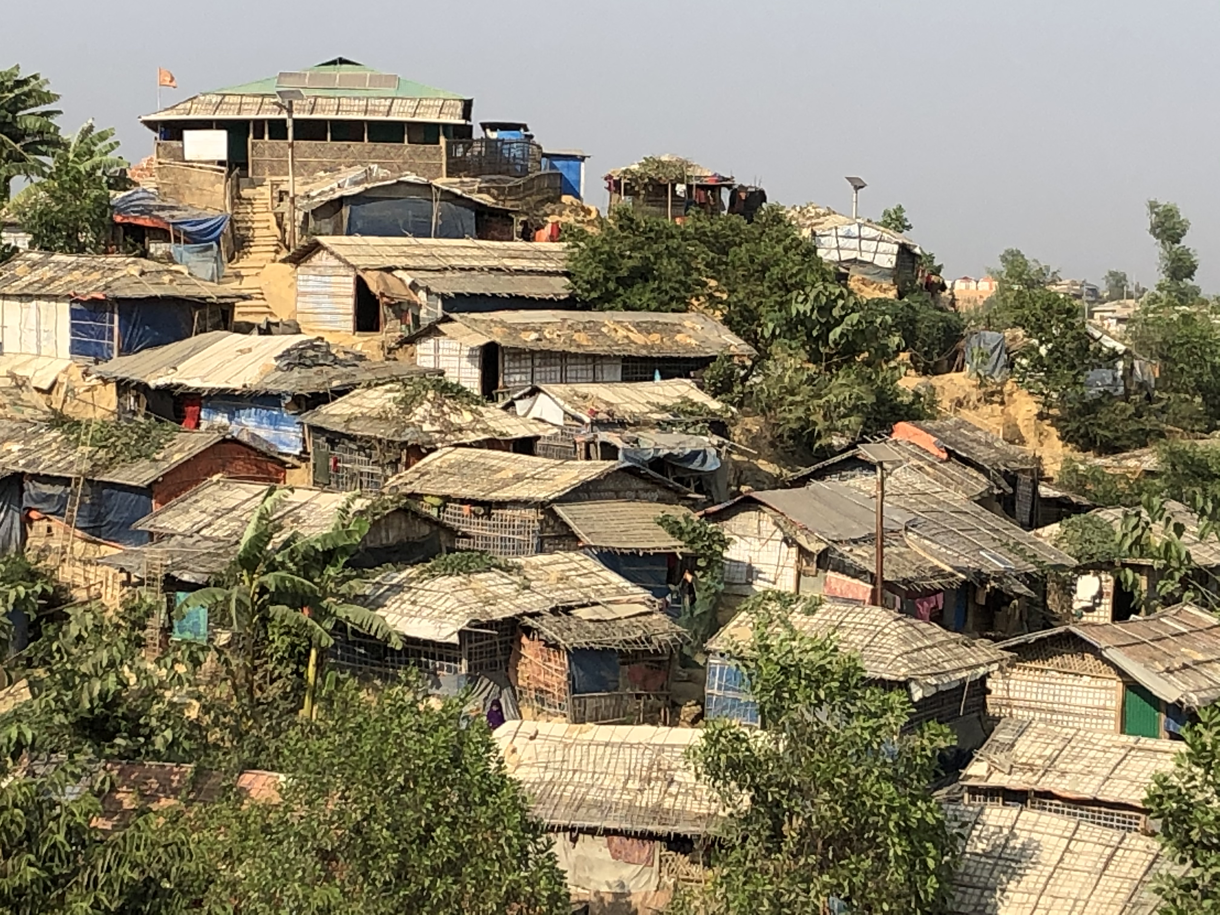Ramshackle dwellings dot a hillside in the Kutupalong refugee camp, outside Cox's Bazar, Bangladesh.