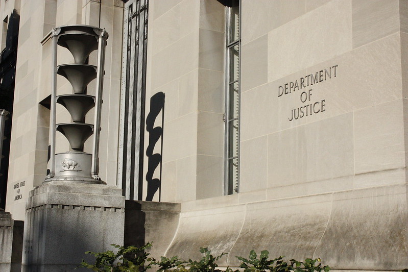 Outside of the Justice Department building