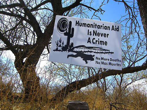 Sign left by No More Deaths activists in Arizona