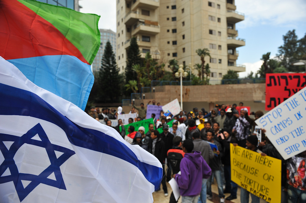 A gathering in Tel Aviv for asylum seeker rights