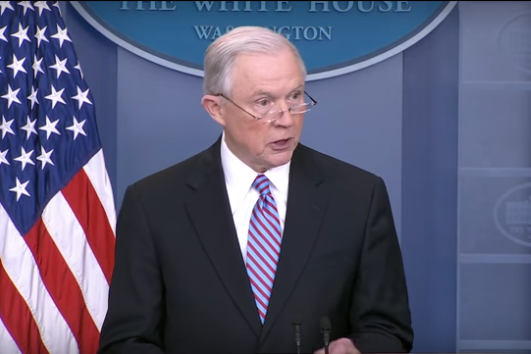 Attorney General Jeff Sessions in the White House briefing room.