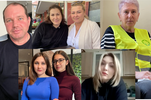 A collage of Ukrainians in Poland.