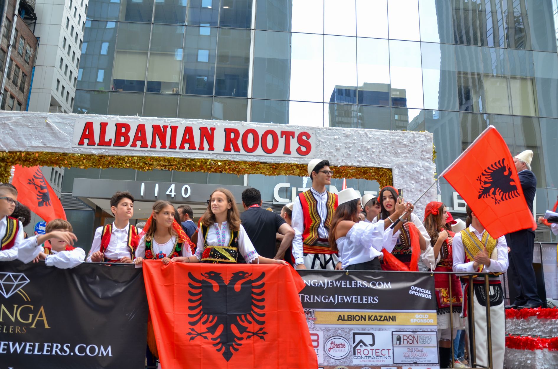 People of Albanian heritage at a parade in New York City.