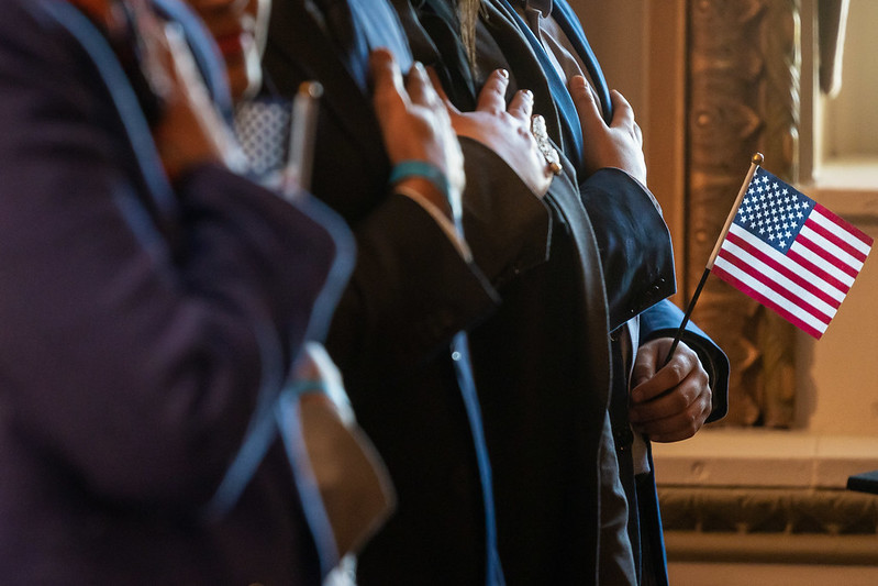 A naturalization ceremony at the White House.