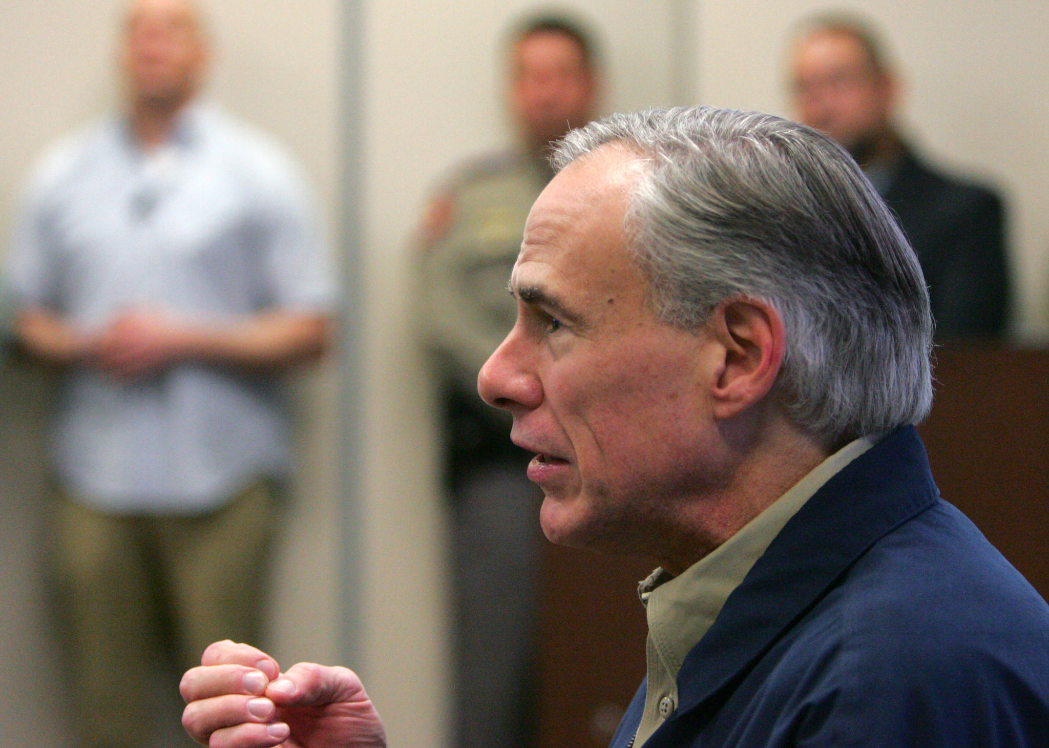 Texas Governor Greg Abbott speaks before a briefing on border security.