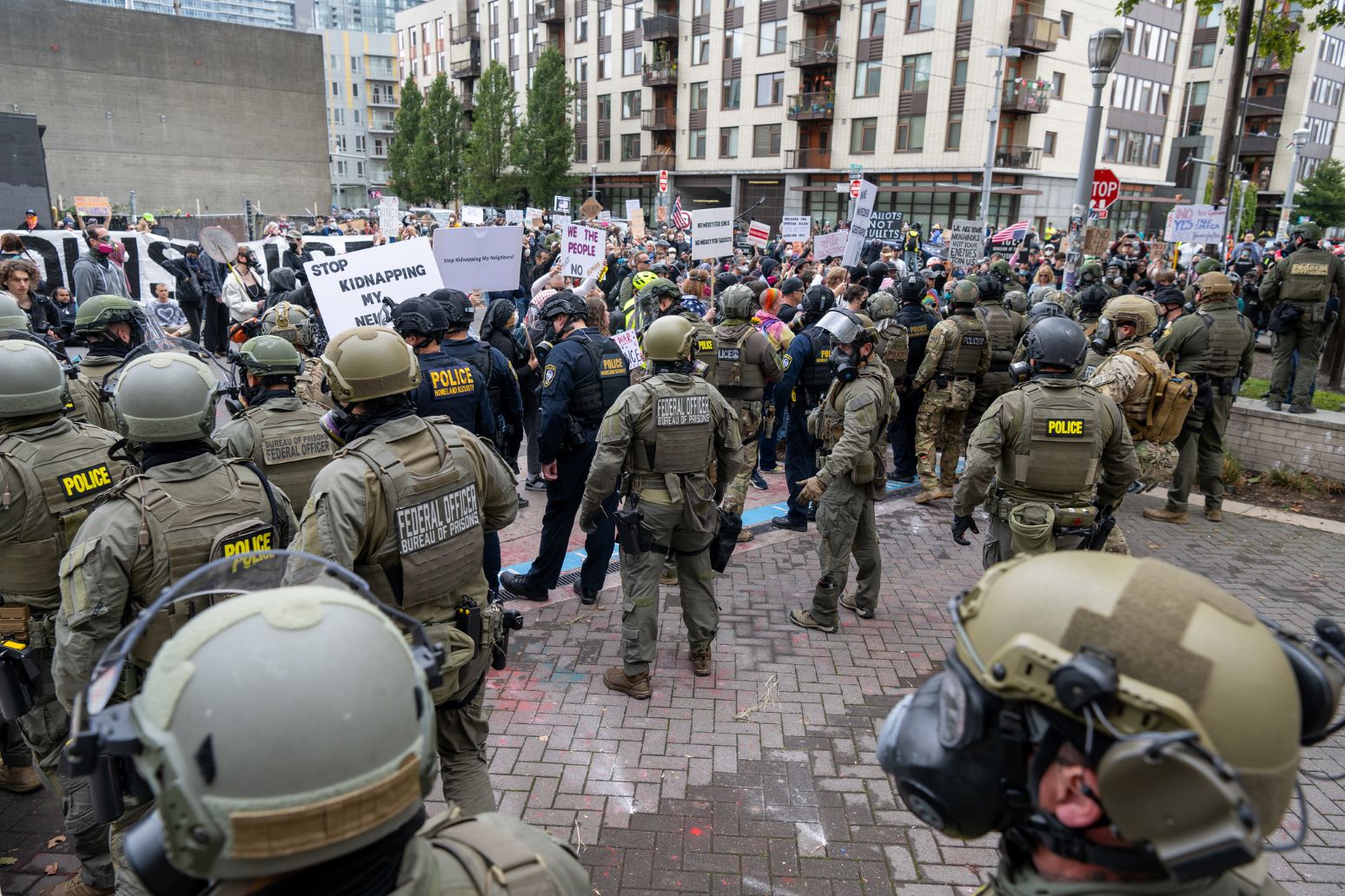 Federal officers and protesters in Portland, Oregon