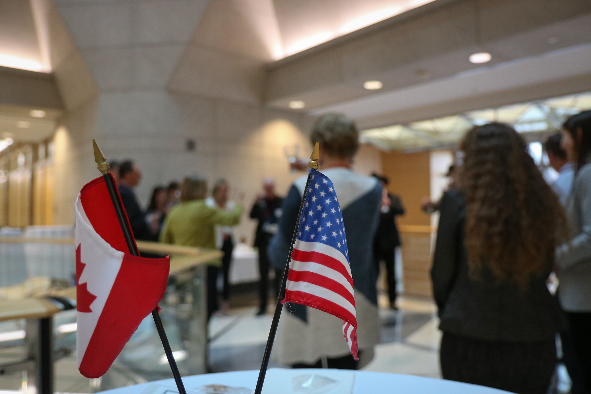 The flags of the United States and Canada.